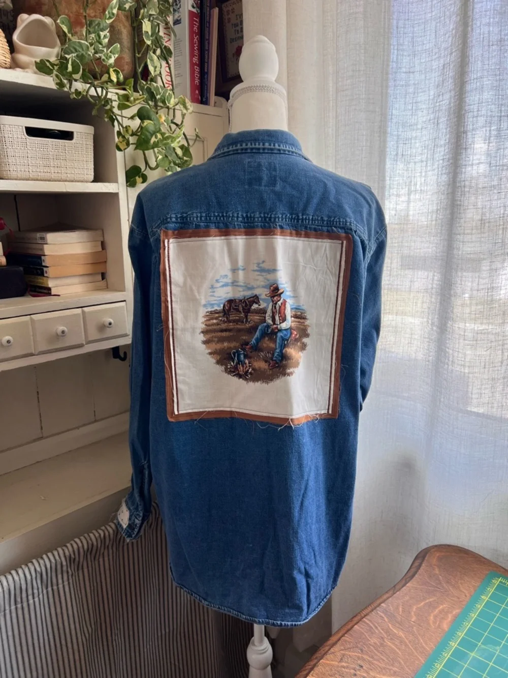 Vintage Levi handmade upcycled western cowboy patchwork button down XL - Picture 2 of 7